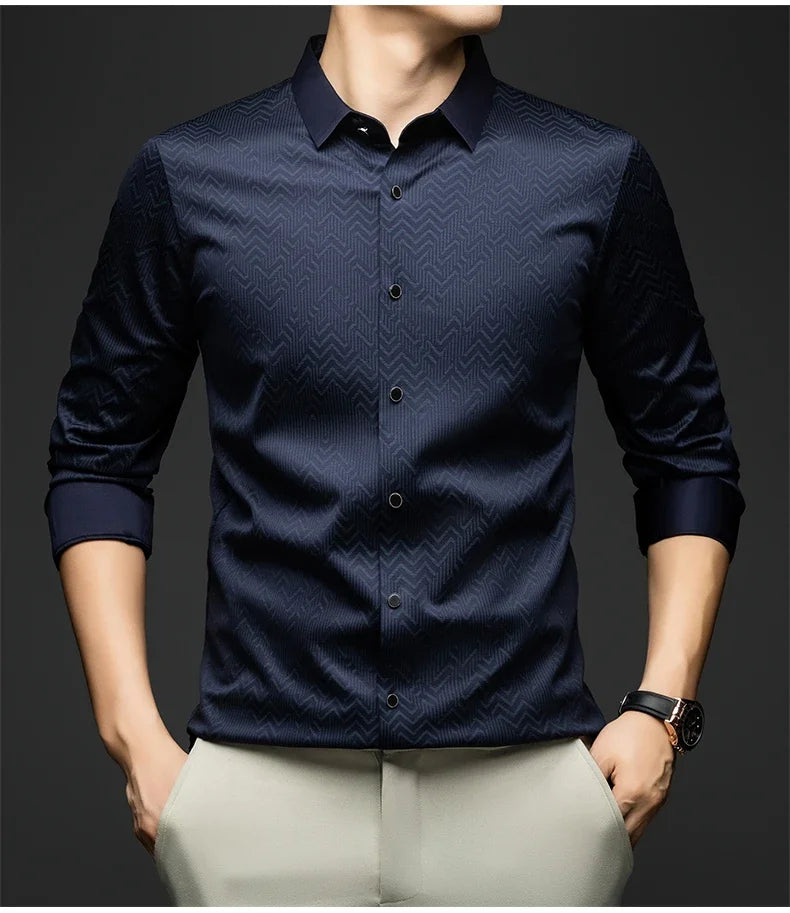 BROWON Men Shirt Long Sleeve Autumn 2025 New Solid Color Casual Luxury Shirt  Man Business Office Slim Shirts for Men Clothes