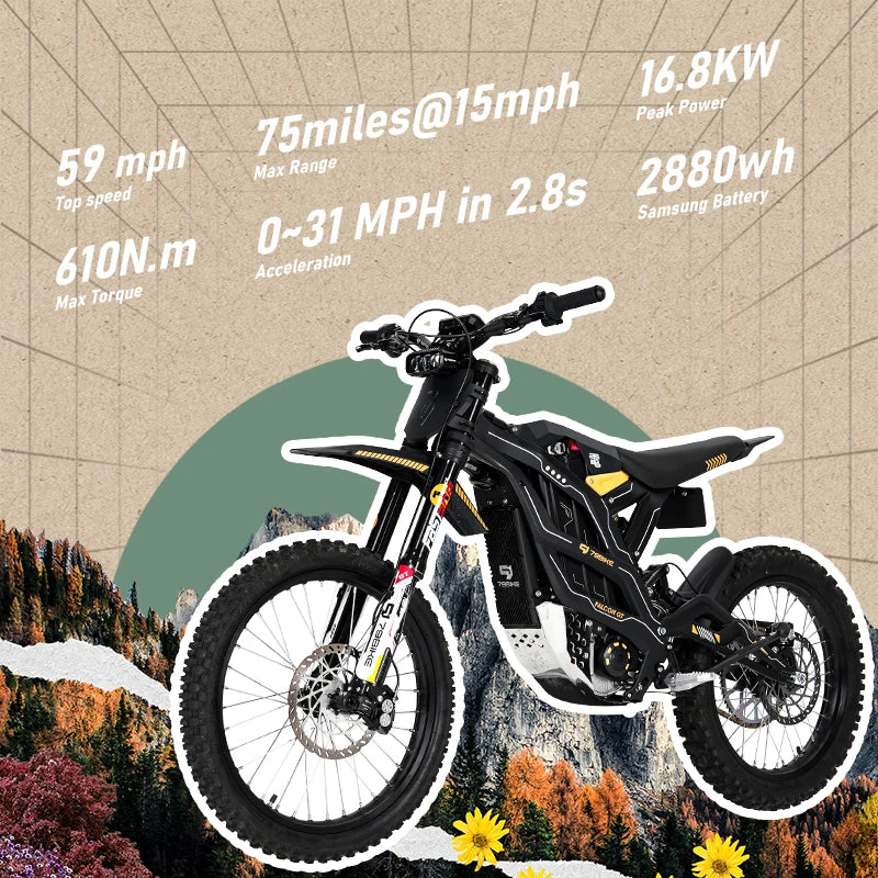 ATV&UTVFalcon-GT Electric Dirt Bike 72V Full Suspension Aluminum Alloy Frame up to 95km/h & 120km Range Off-Road Motorcycles