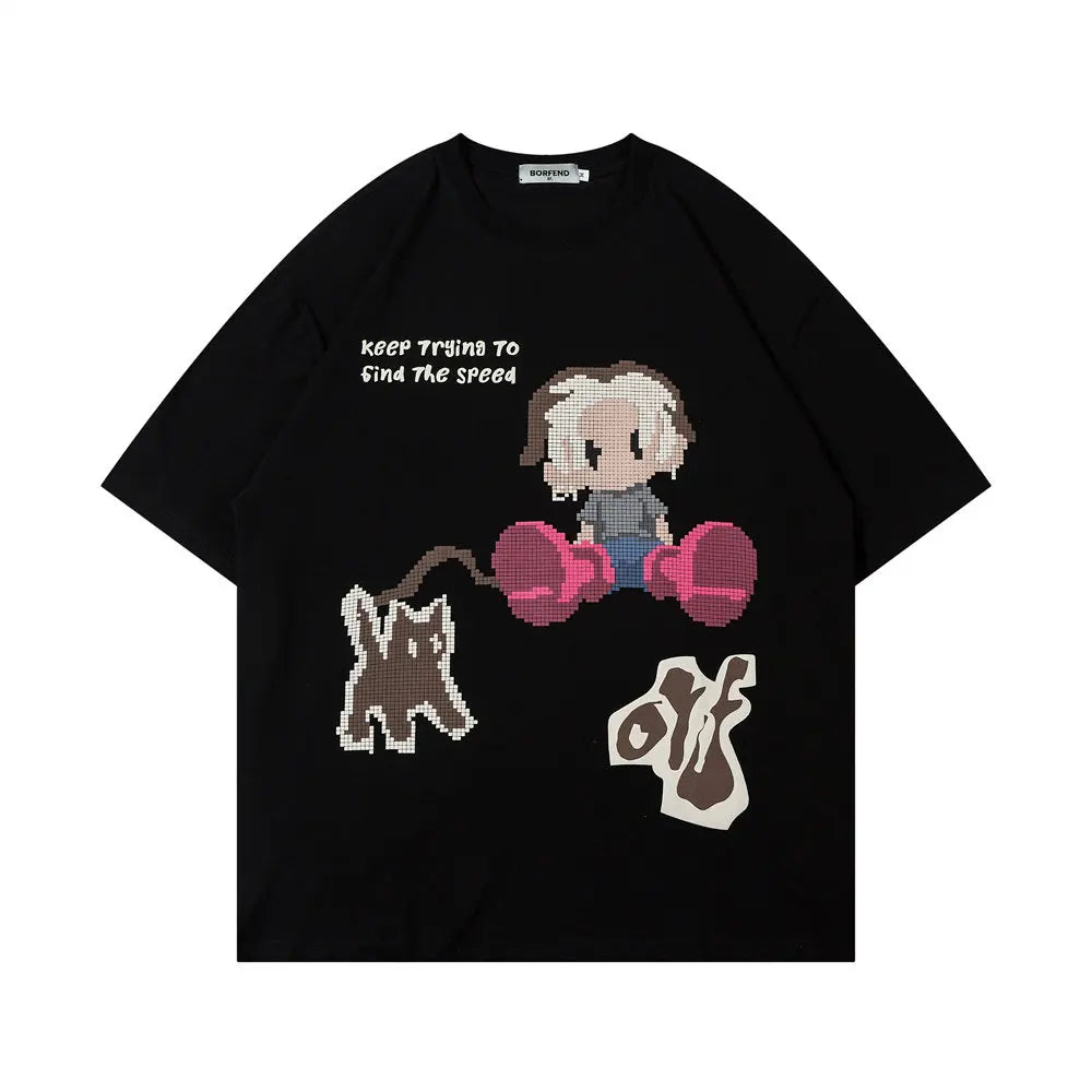 Summer Funny Cartoon Anime T Shirt Men Half-sleeved Pure Cotton Round Neck Tops Tees Hip Hop Streetwear Oversized T Shirt Women