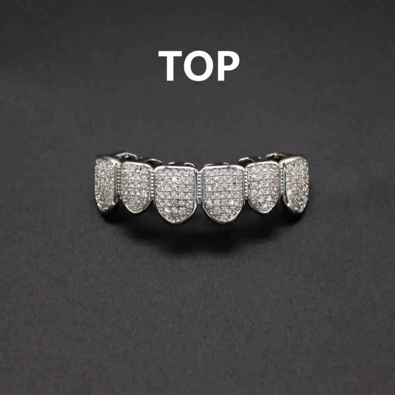 HipHop CZ Teeth Set For Unisex Top Bottom Mouth Gold Silver Color Teeth Tooth Cap Removable Dental Fashion Jewelry