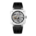 OBLVLO Men's Blue Skeleton Dial Tourbillon Automatic Watch Transparent Square Analog Display And Hollow-out Design BR-TB