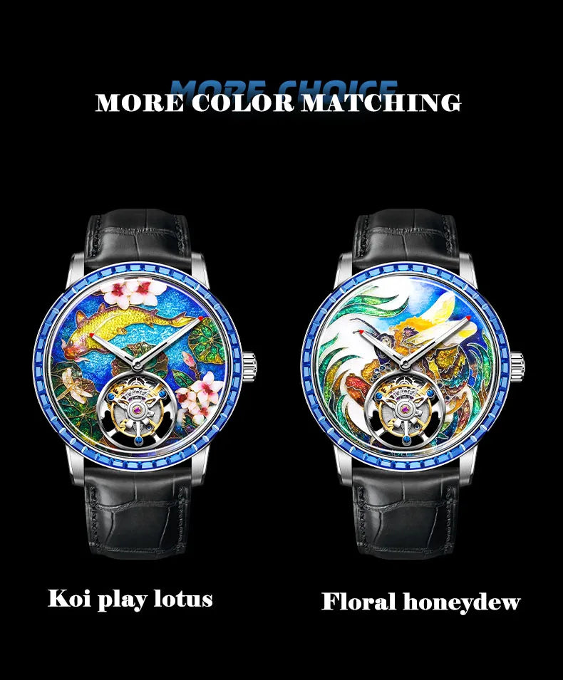 Haofa Flying Tourbillon Mechanical Man Watch 2261 Sapphire Automatic Tourbillon Men Watches Intangible Heritage Enamel Oriental