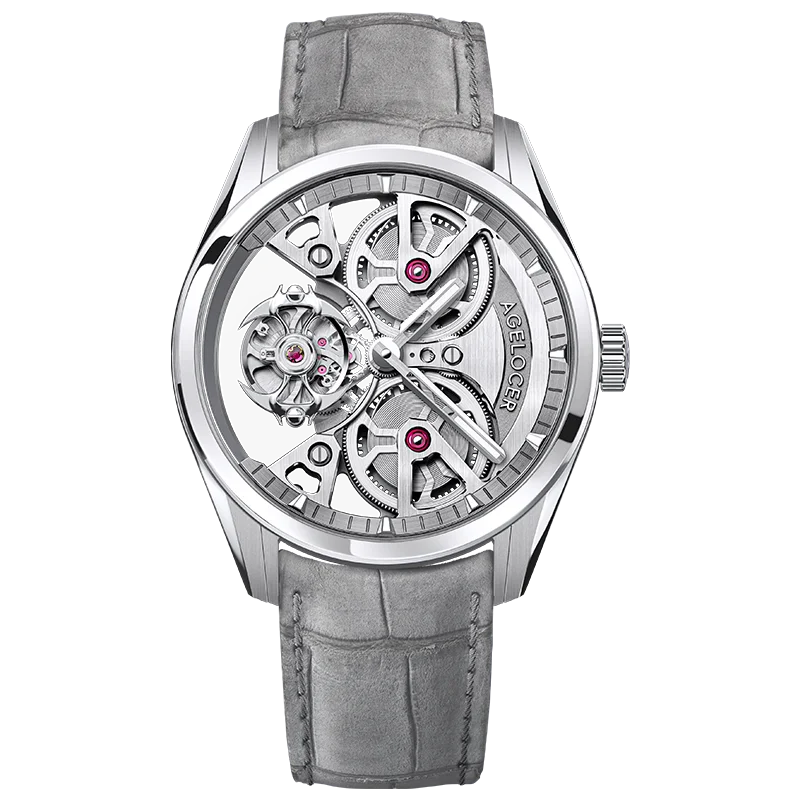 AGELOCER Free-sprung Balance Manta Tourbillon Watch Gold Watch Men's Luxury Skeleton Manual Mechanical Watch Gifts for Men