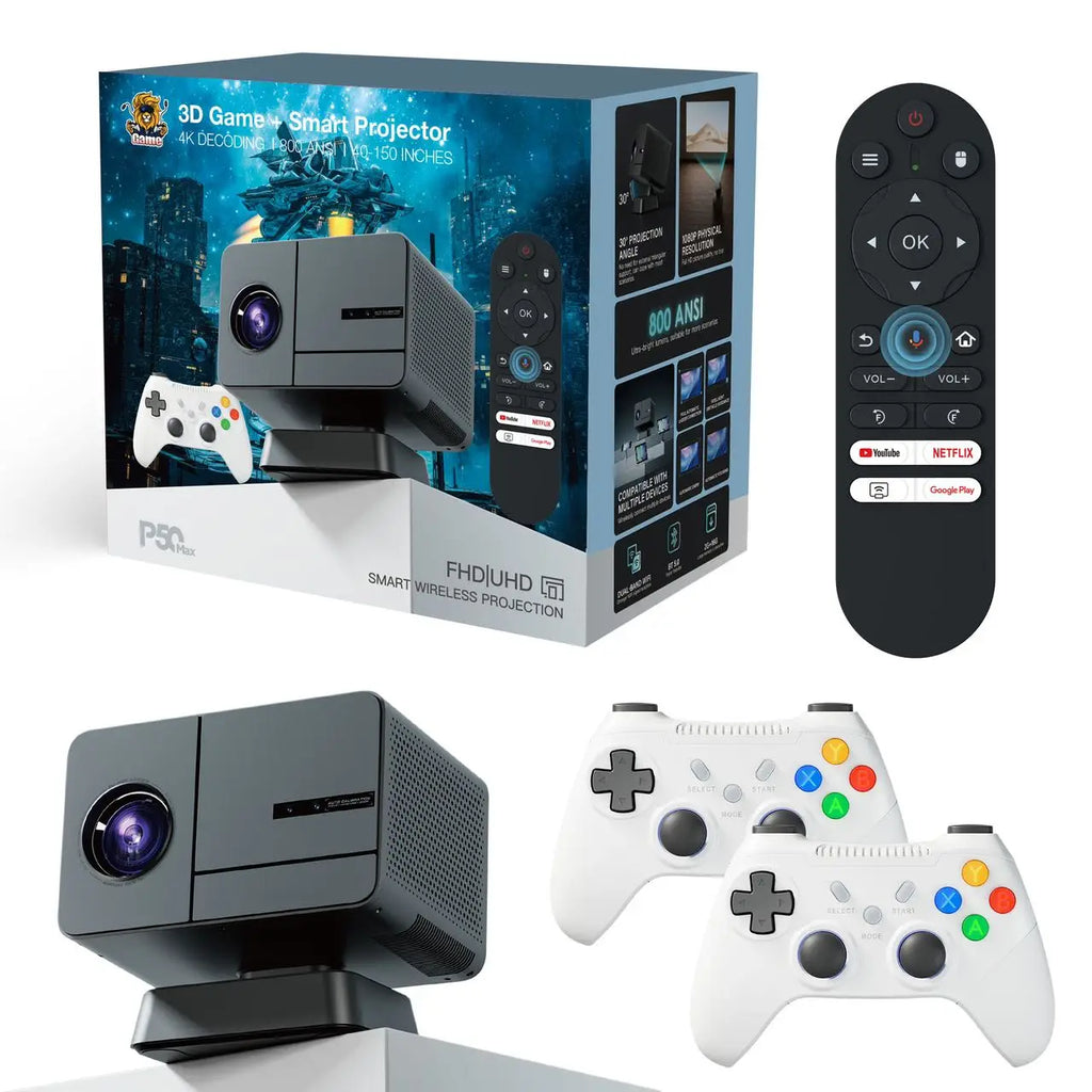 P50Max Gamepad Mini Projector H713 1080P 2+16GB 450 Lumens Smart TV Android 11 Wifi Portable Home Theater LED Games Projectors