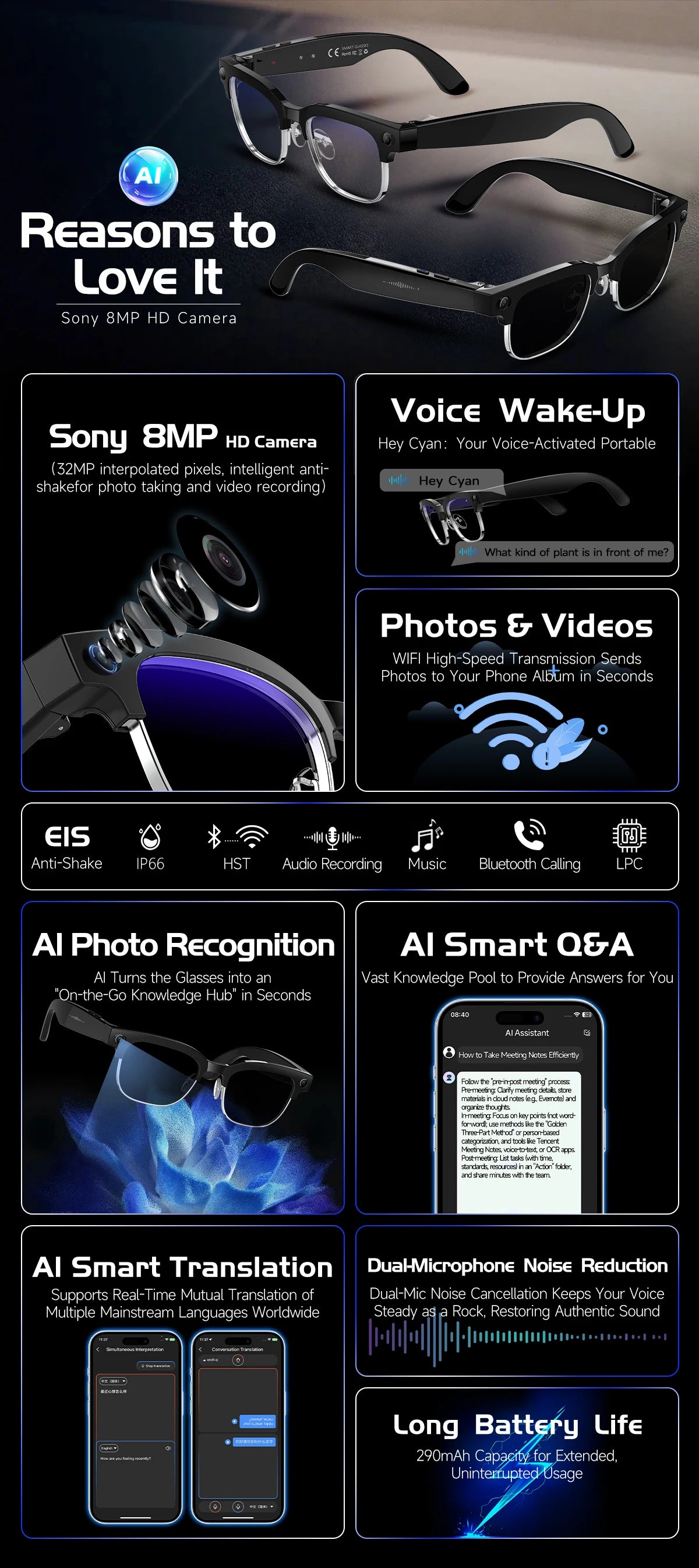 2026 New 8K HD AI Smart Glasses Men Chat GPT 800MP Camera Bluetooth Call AI Translation Voice Assistant Control Sunglasses Wome