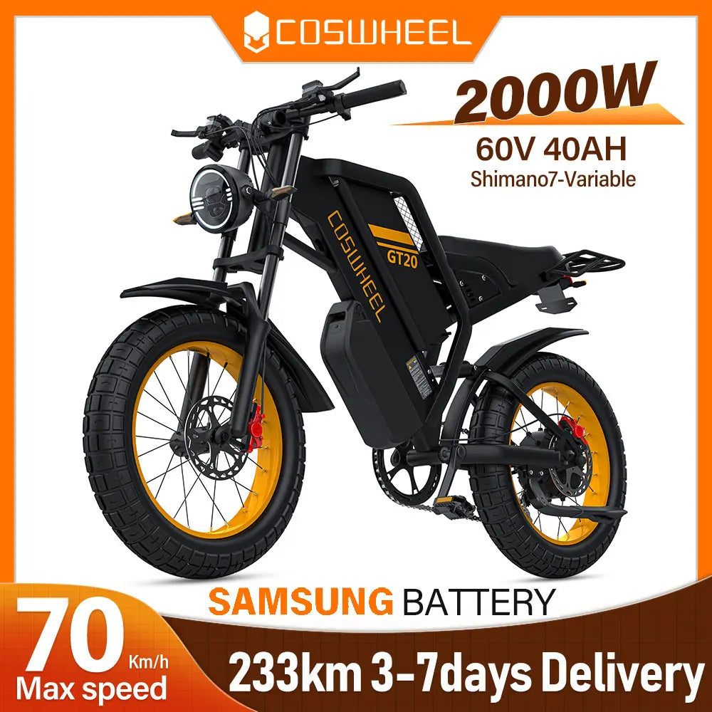 Electric bike for Adults, Dual Battery, Peak 2000W 60V,  40Ah,REMOVABLE BATTERYX2 off-road Mountain E-Bike, Electric Bicycle