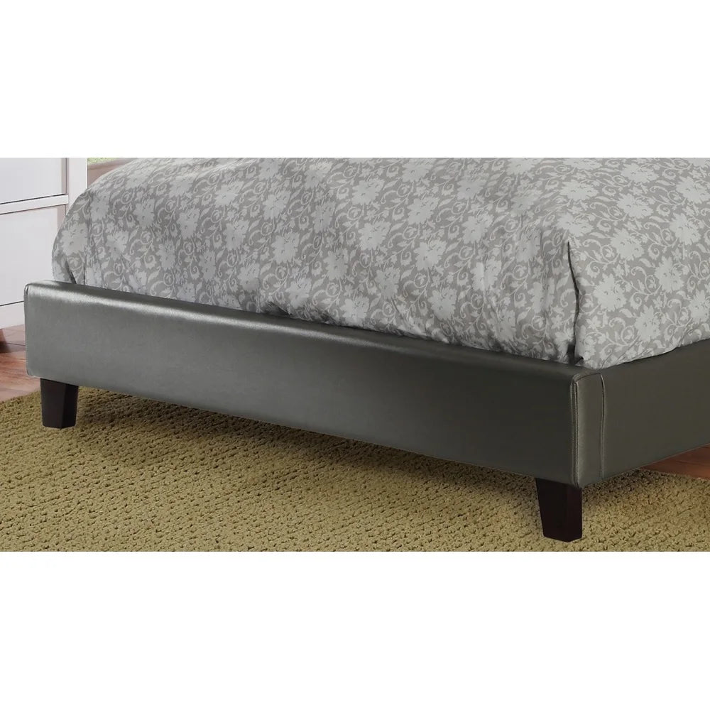 Full Size Silver Faux Leather Upholstered Tufted Bed Frame Headboard Bedroom Set