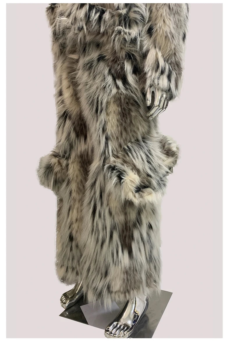 Mauroicardi Winter Long Colorful Multicolored Thick Warm Hairy Fluffy Faux Fur Wide Leg Pants Men Runway Fashion Streetwear 2025