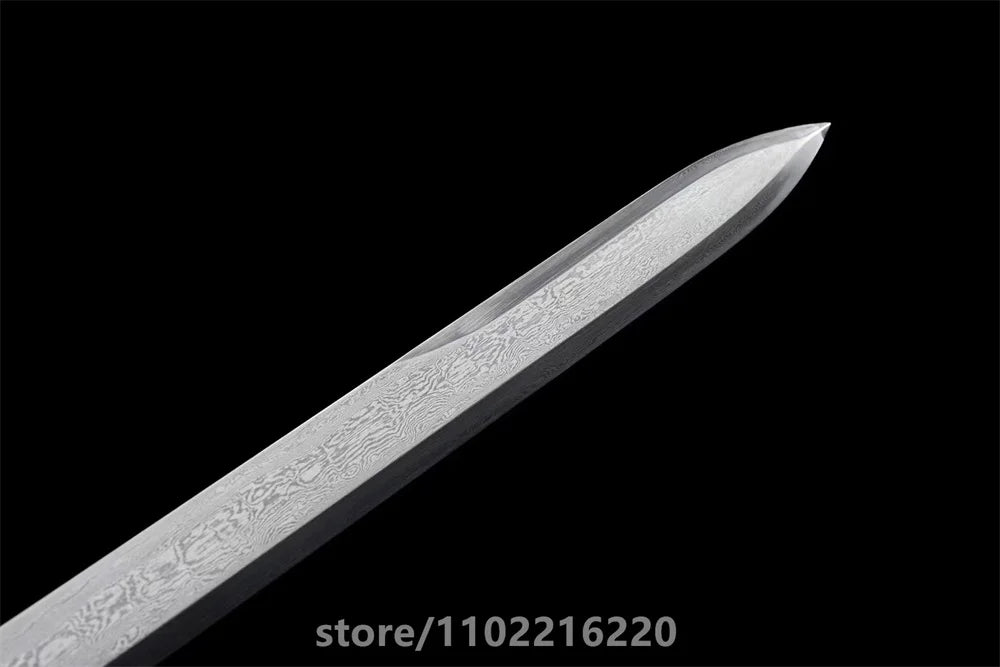 Premium Black Kungfu Battle Sword Damascus Steel Blade Sword Room Decoration Copper Gilded Fittings Wrap Real Rayskin Sheath