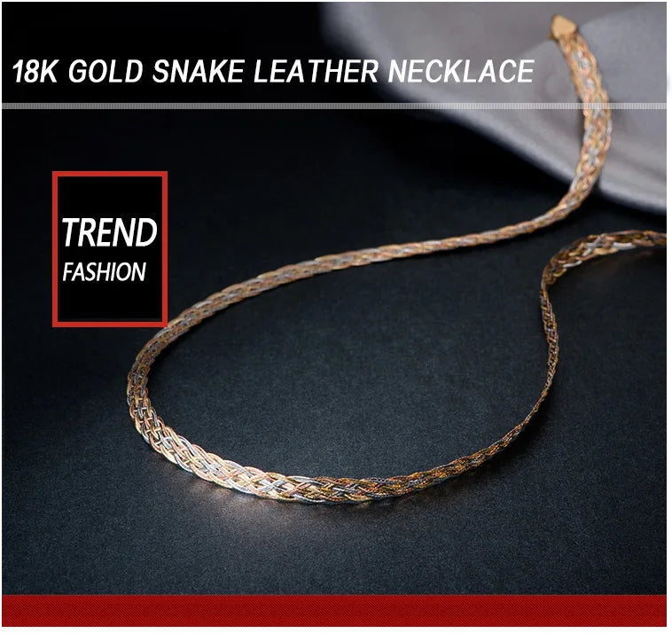 Necklace For Women Men Unisex 18K Pure Gold Weaving Chain Flat wide chain Knitted Chains Necklace Choker Vintage Collares Mujer