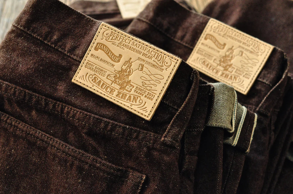 Saucezhan Men Jeans Brown Jeans Men Jeans Trousers  Selvedge Denim Jeans for Men Taper Fit Mens Jeans vintage 13.8 Oz