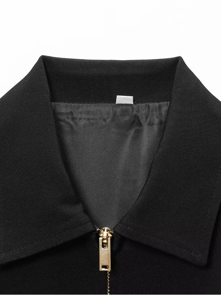 HXAO Cropped Women's Jackets With Zipper Outerwears Top Summer Crop Cardigan Short -Sleeved Female Jacket Black Short Coats