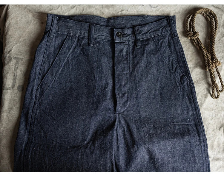 Rugged Bronson Workwear Pants Bronson USN Dungaree Clamp Denim Wide Leg Straight Cut Jeans Original Color Unisex Long Trousers