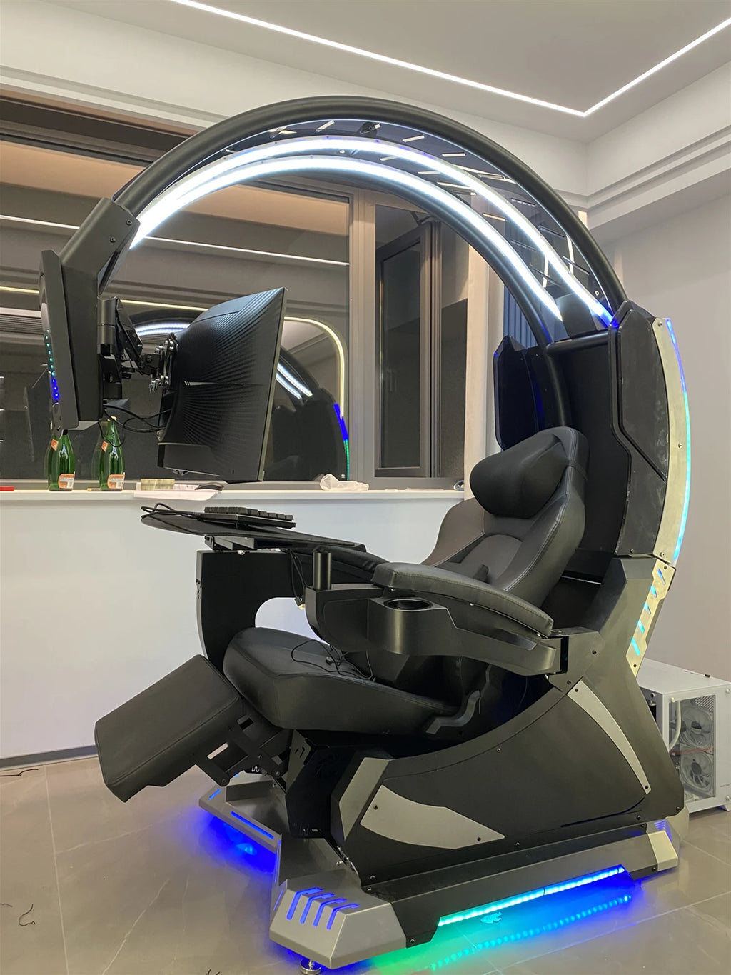 Custom Support 2 Screens Super Dream Pod Zero Gravity Recline Tilting PC Gaming Racing Chair Gaming Cockpit