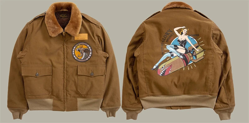 Red Tornado Type B-10 Bomber Flight Jacket With Patches Winter Mens Cropped Coat