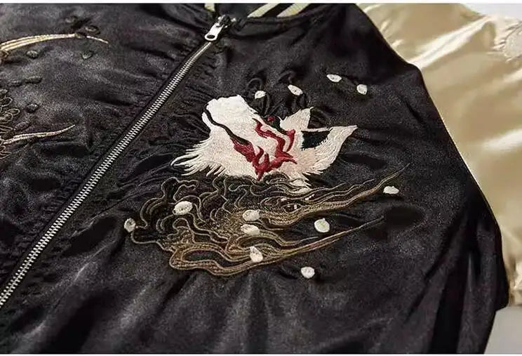 Fashion Hi Street Bomber Jacket With Fox Yokosuka Embroidery Japanese Style Harajuku Baseball Coat Outerwear Personality Uniform