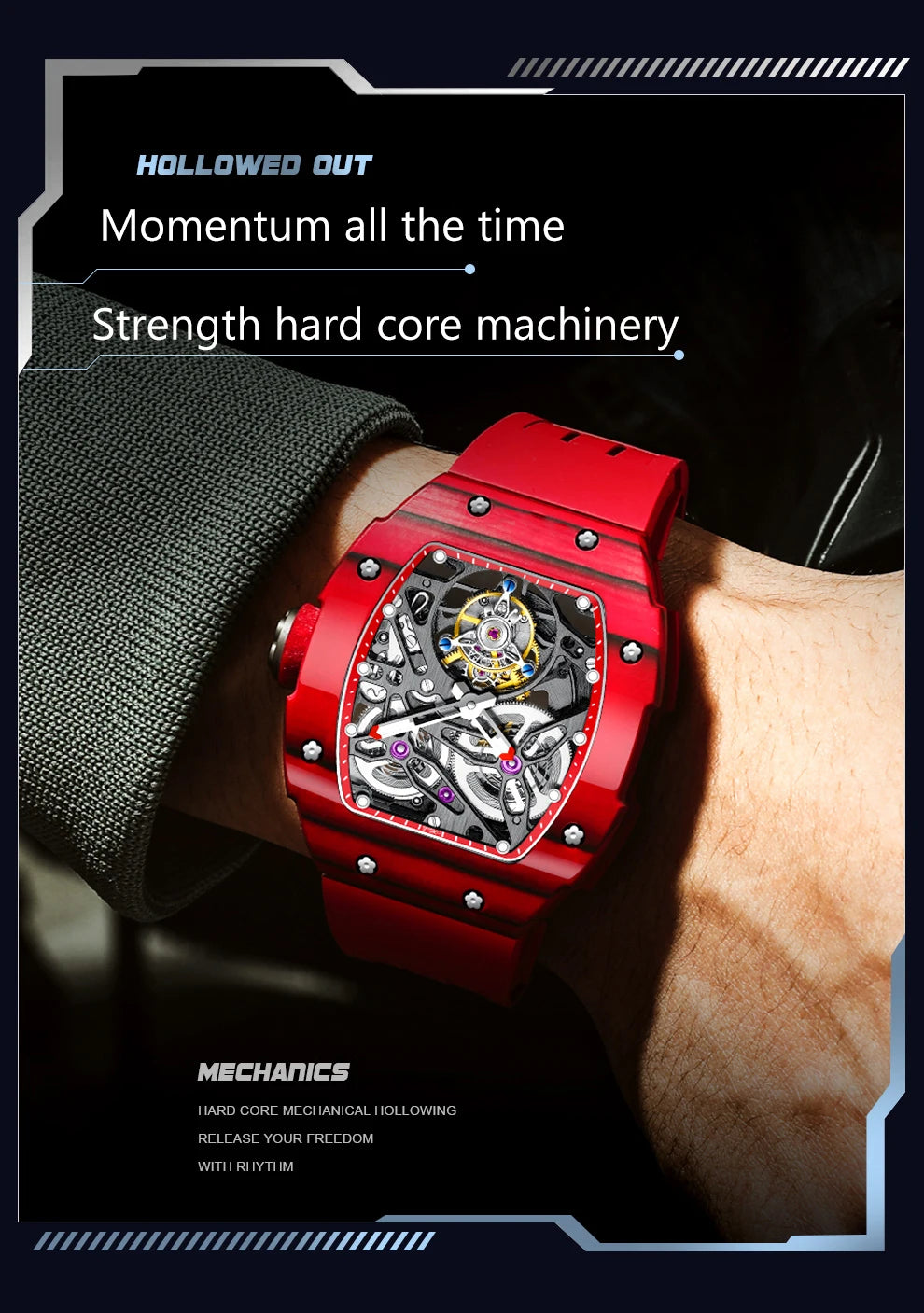 Haofa Automatic Tourbillon Watch Men Carbon Fiber Hollow Movement Luminous Sapphire Crystal Mechanical Man Watches Luxury 1901-1