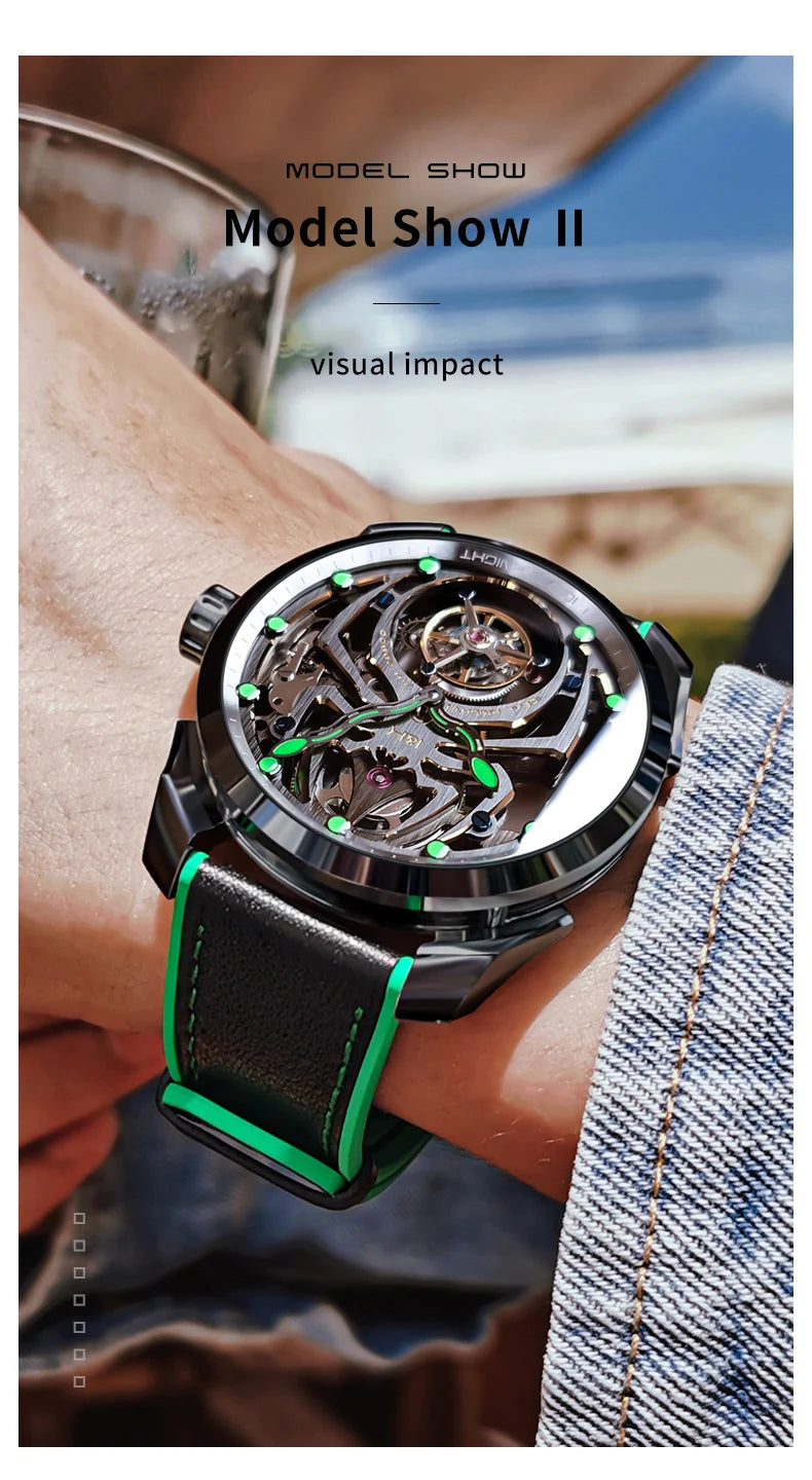 Ideal Knight Automatic Mechanical Watch for Men Hollow out Spider Design   Flywheel Movement Sapphire Mirror Men's Watches