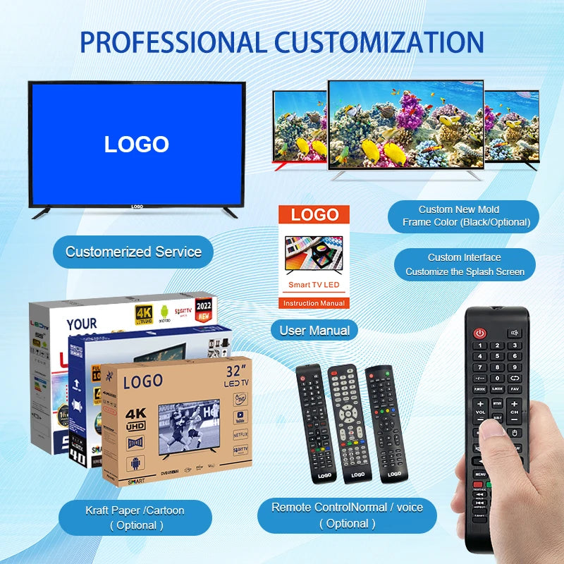 Global Version Android 11 Smart TV, 32 40 43 50 Inch, 4K UHD Frameless LED TV, WiFi Bluetooth Netflix YouTube Google Play HDR10