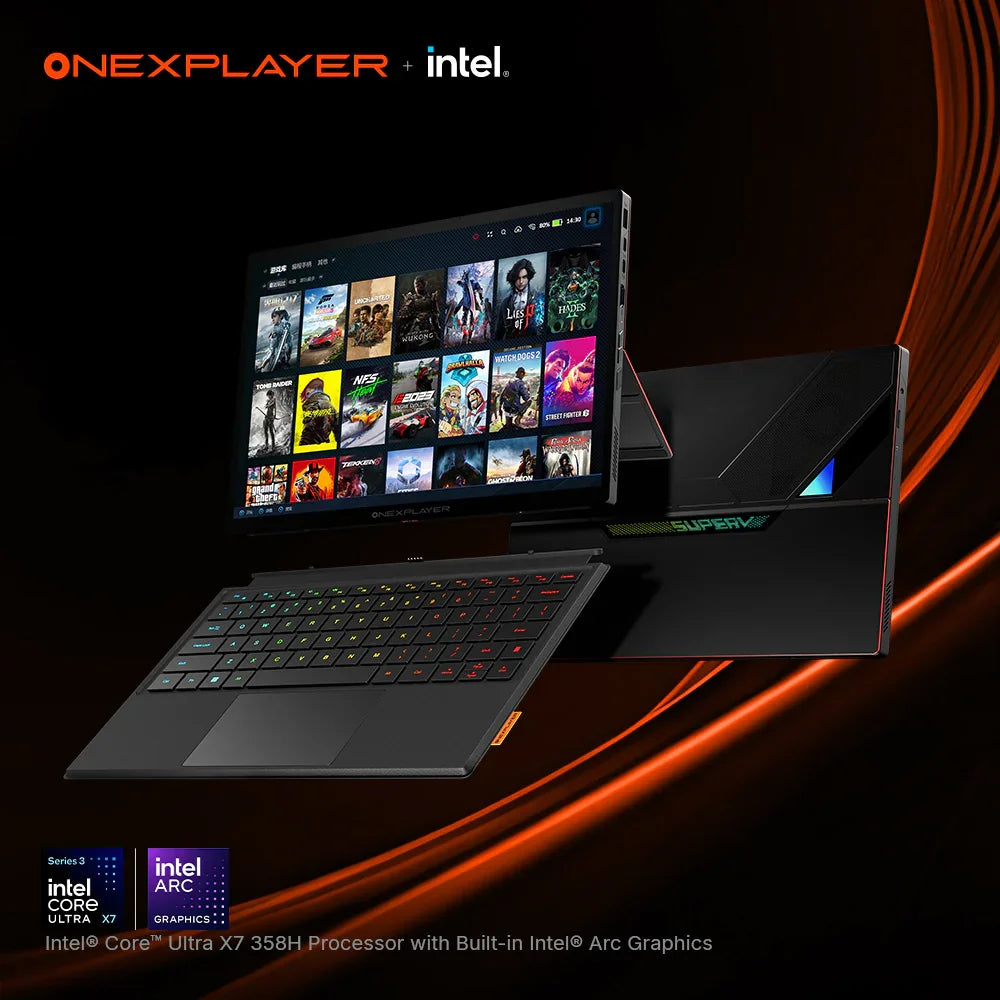 OneXPlayer Super V Intel Core Ultra X7 358H Processor 14” 2.8K AMOLED Tablet Gaming Al Mobile Workstation Laptop Win11 PC 48G 1T