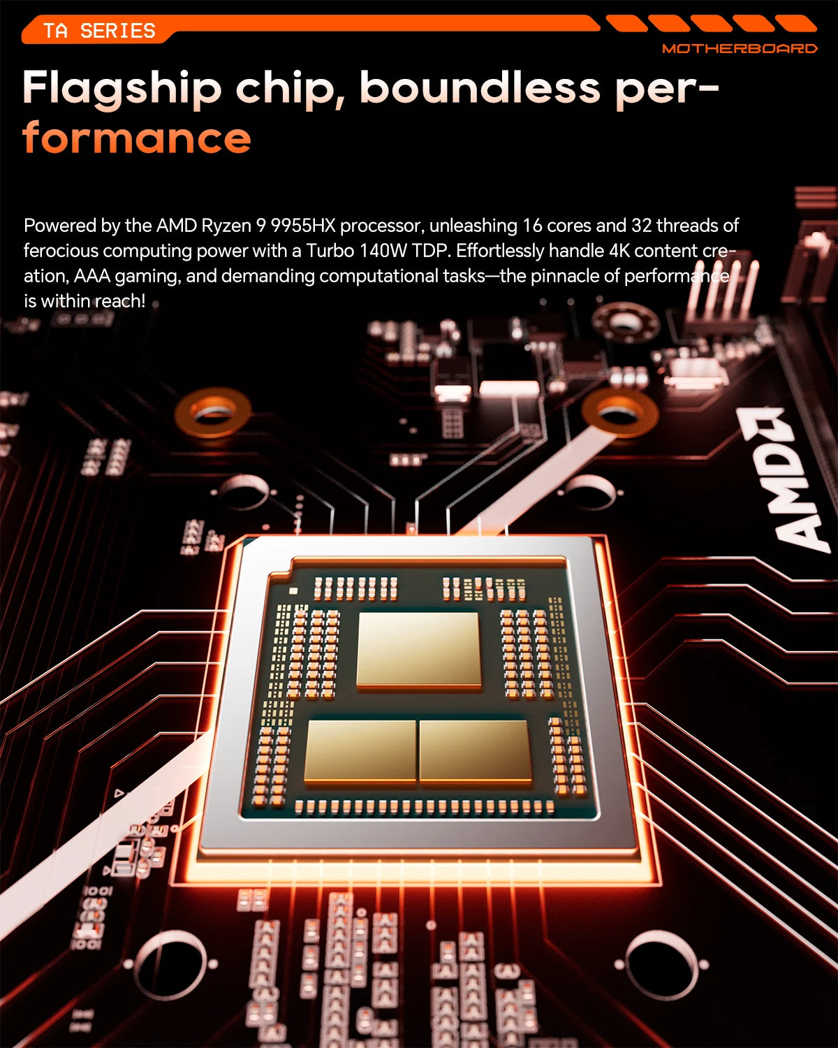 Aoostar TA95X3D MoDT Motherboard R9 9955HX3D  144MB 3D V-Cache PCIe 5.0 M-ATX Gaming Mainboard