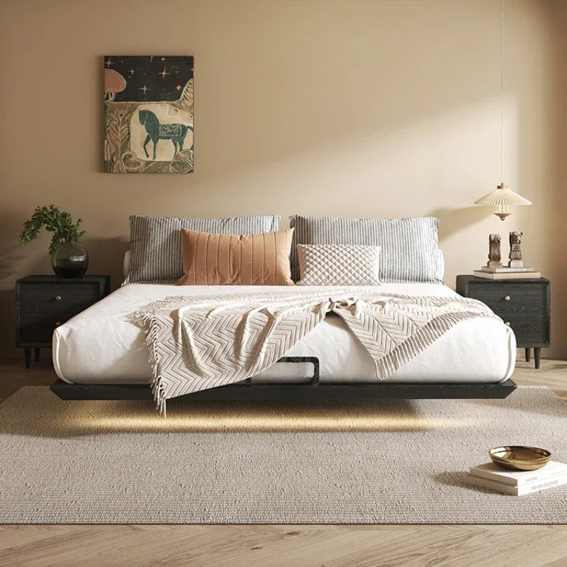 European Style Simple Bed Frame Double Storage Headboard Queen Bed Frame Full Size Nightstands Cama Moderno Lujo Home Furniture