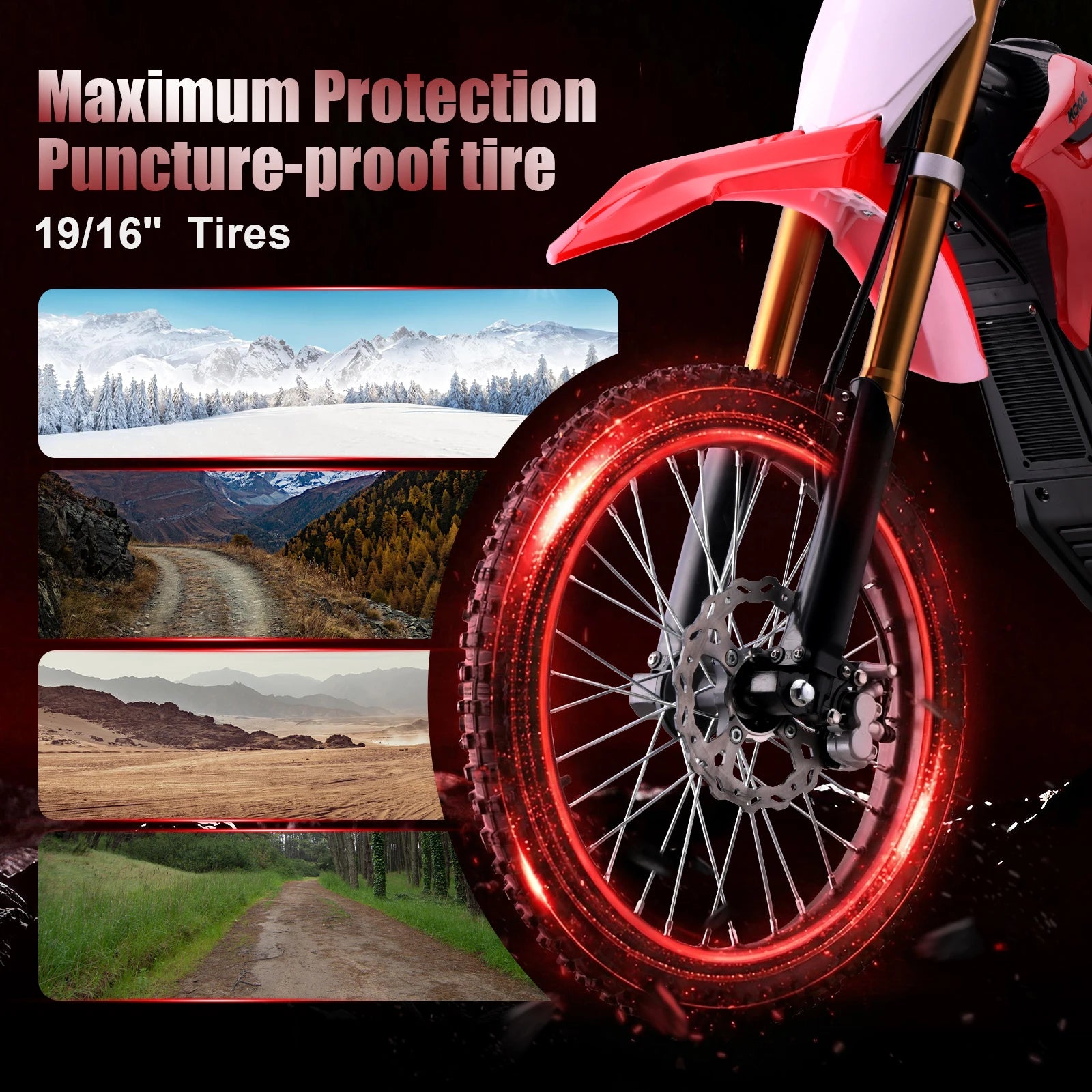 KOOZ HP131E-L 72V 8000W Pro Electric Dirt Bike for Adults,3 Speed Modes Electric Motorcycle Up to 56 MPH with 19"/16" Tires.