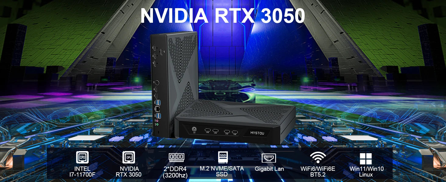 Hystou Mini Gamer Dedicated PC GT RTX 3050 GDDR6 Core i5 i7 13th Gen  HD 4K DP 8K 4 Display Win 11 Gaming AI Desktop Computer