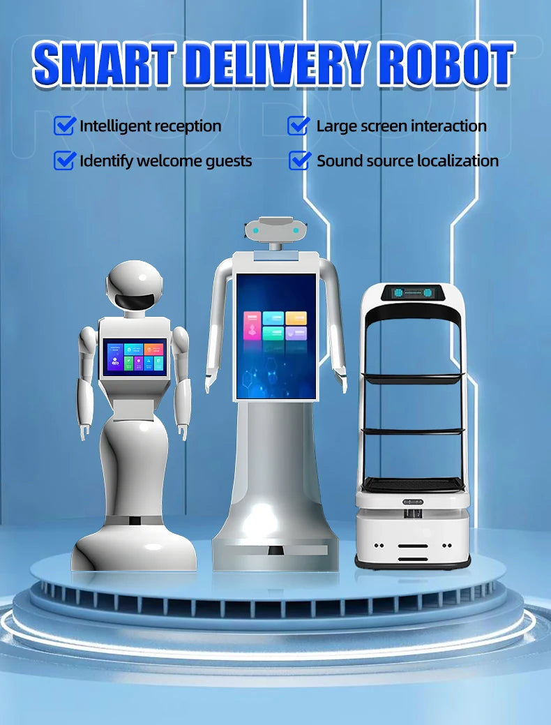 Intelligent artificial intelligence delivery humanoid commercial robot welcome greetings reception