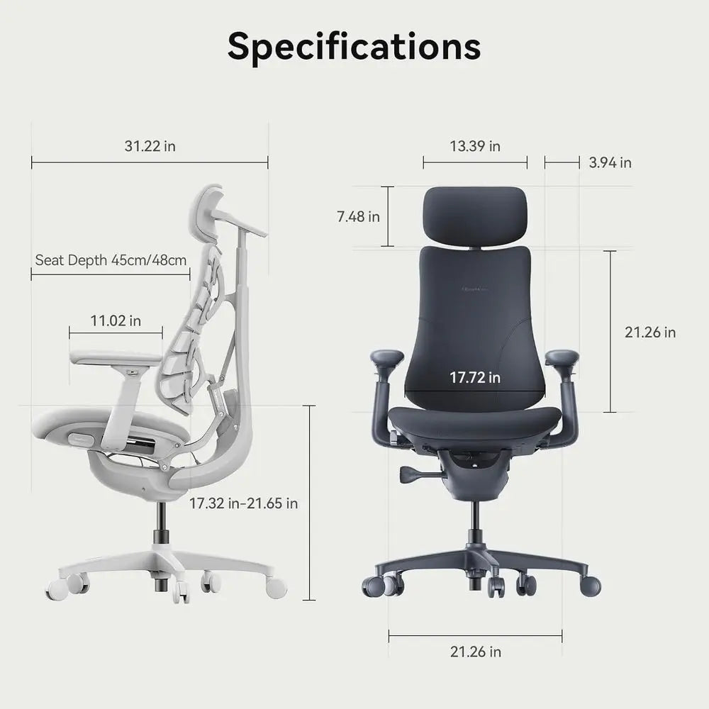 Adjustable Ergonomic Office Chair with Lumbar Support, 160° Recline for Comfortable Long-Term Use, Black, 48cm