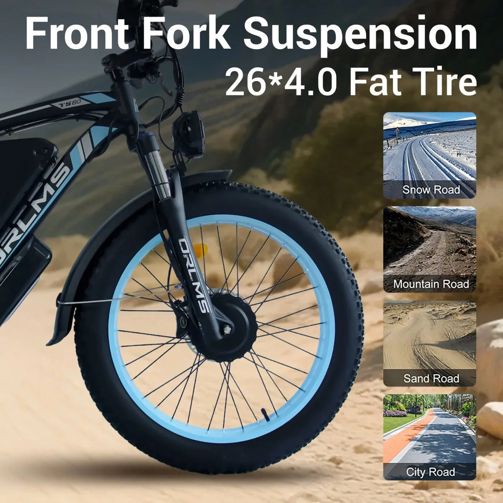3000W E-Bike 60V 25Ah Dual Motor 38 MPH 26" Fat Tire Electric Bicycle for adults