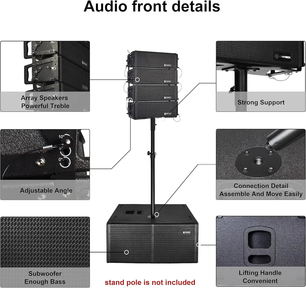 PRORECK Concert Set 6000W PA: dual 4" line arrays & 12" Active subs. Bluetooth, DSP. Perfect for concerts/large events.