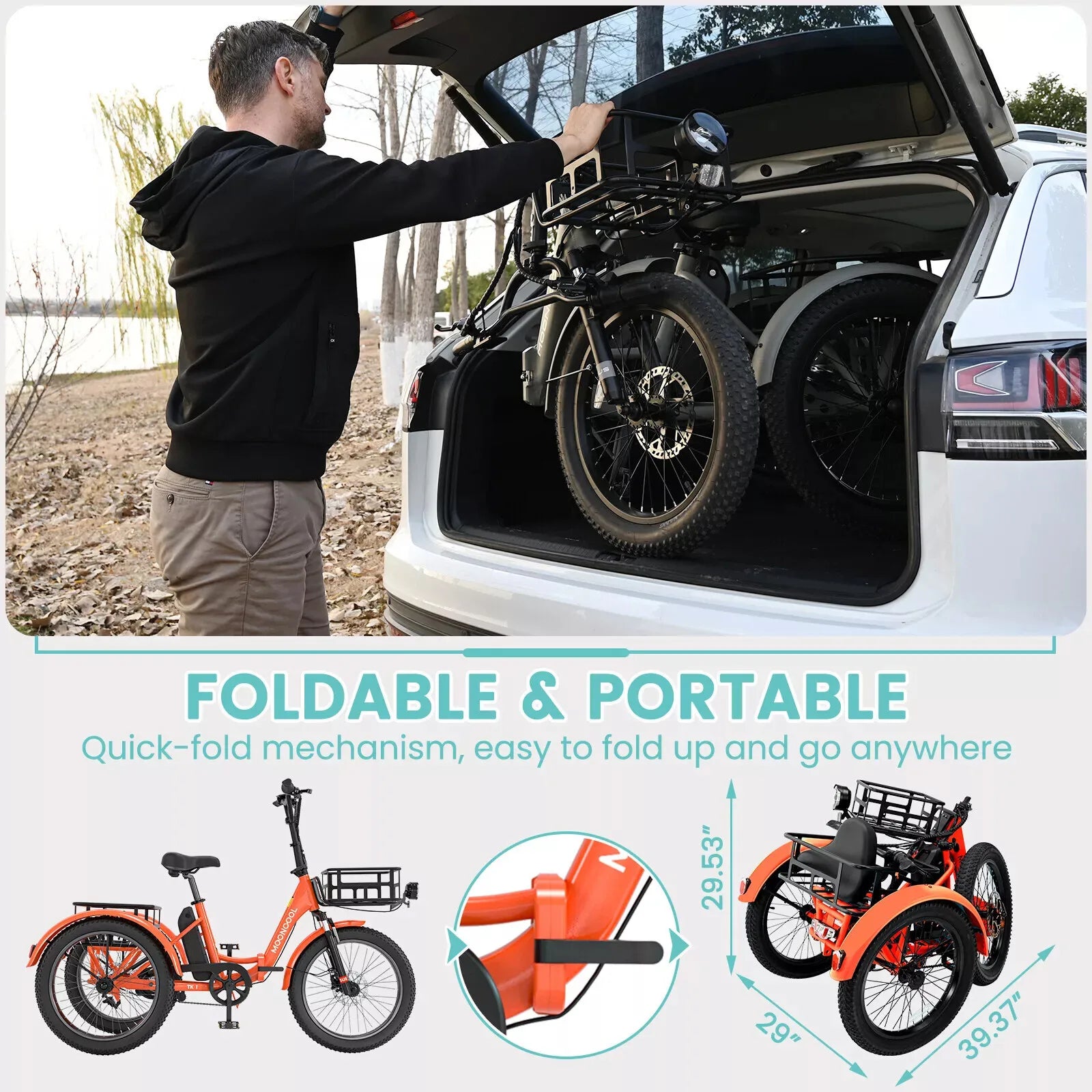 Folding Electric Tricycle for Adults 20" Fat Tire Electric Trike E-Bike