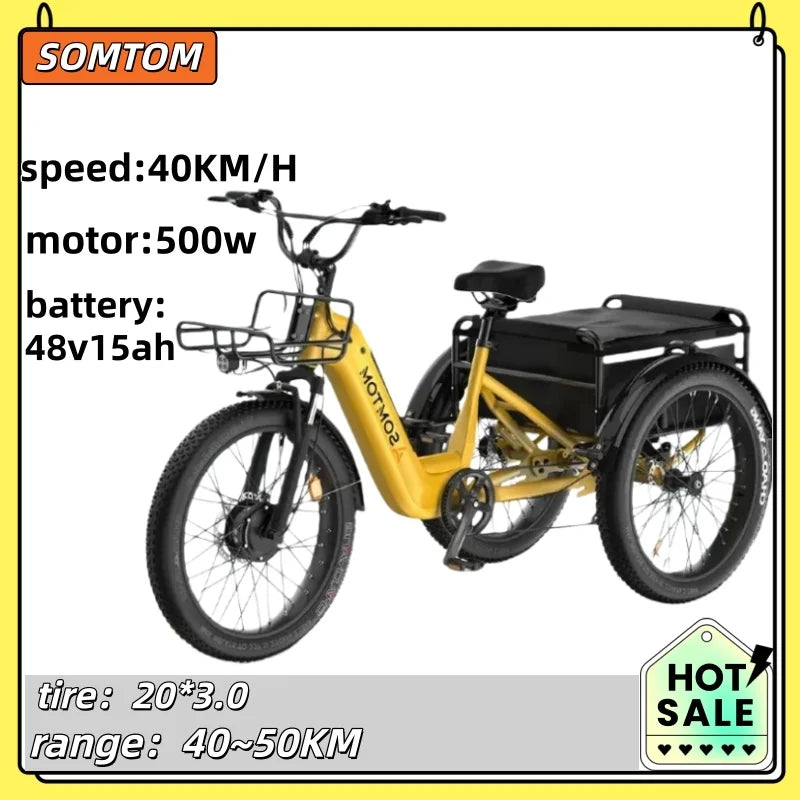 Adult 3-Wheel Electric Cargo Bicycle 500W Motor 48V15AH Battery 40km/h 24 Inch Tire Delivery E-Bike for Transport And Cargo