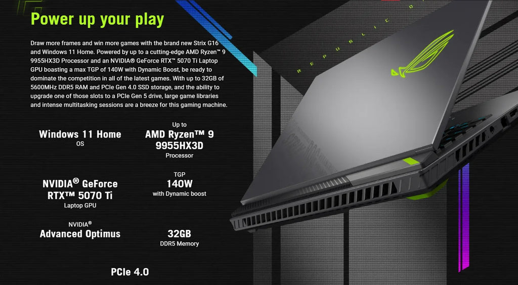 2025 New ROG Strix G16 (2025) G614 16 Inch Intel Ultra 9 275HX AI-powered 16GB 1T 5070TI-12G 240H 2.5K Gaming Laptop