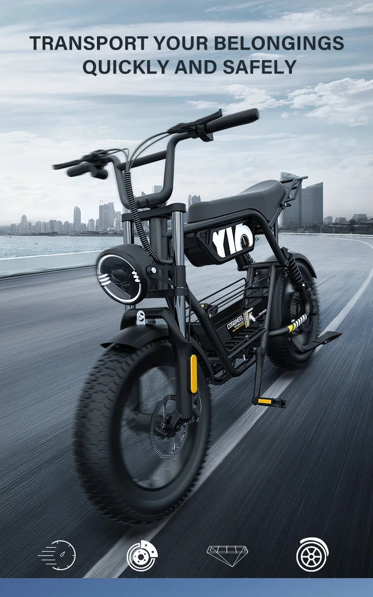 Coswheel Y16 adult E-bike 1000W 48V15Ah battery commute Electric Bike,16-inch Fat Tire E-Mountain bike