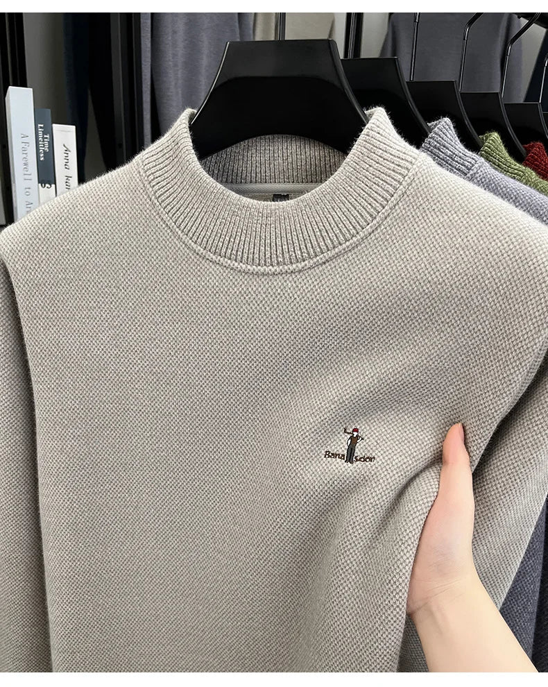 High end brand men's round neck sweater letters cartoon embroidery comfort casual knitted pullover fashion luxurious golf top
