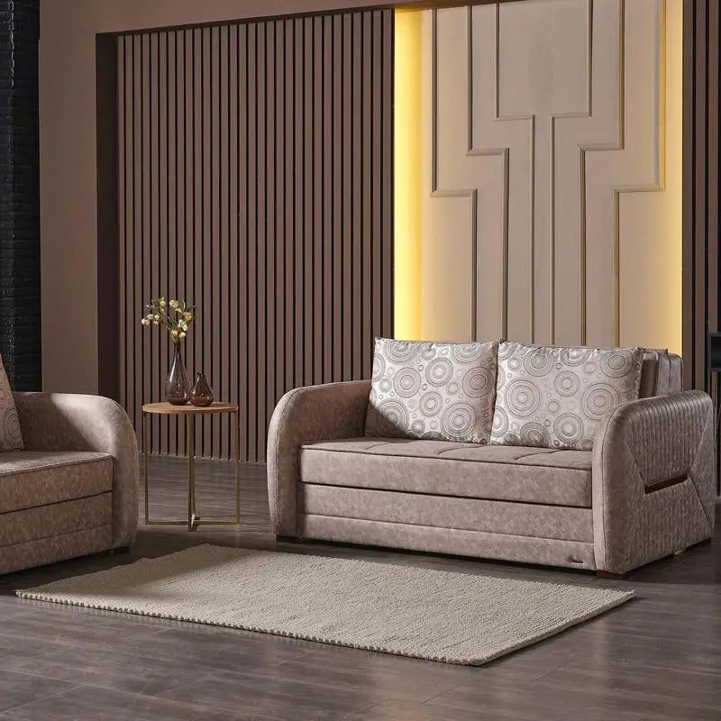 Convertible Loveseat with Storage, Upholstered, Beige, Ideal for Small Spaces, Modern Design, Comfortable Seating, Versatile