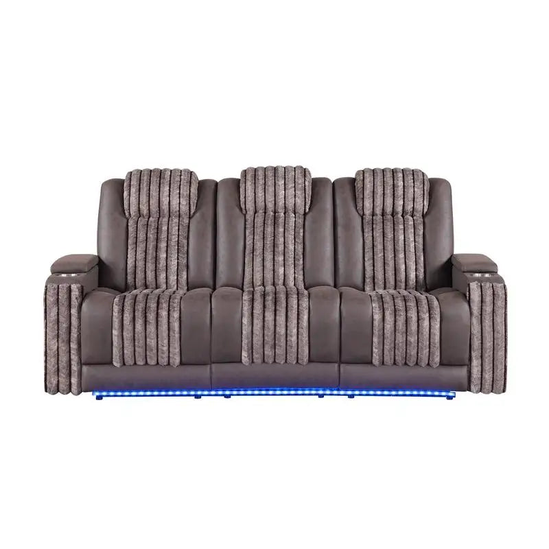 3-Piece Power Reclining Sofa Loveseat Recliner Set with Power Headrest LED Lights and More