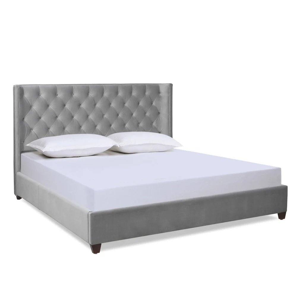 Manhattan Shelter King Platform Bed Frame - Opal Grey Velvet