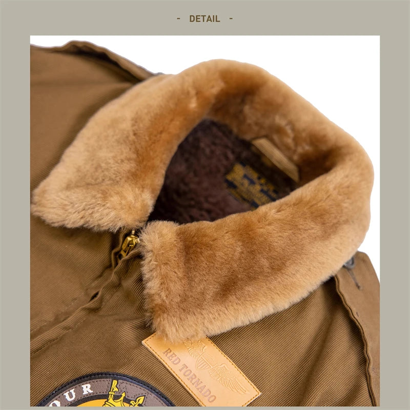 Red Tornado Type B-10 Bomber Flight Jacket With Patches Winter Mens Cropped Coat