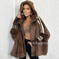 Casual Warm Plush Women's Coat Fashionable Zipper Cardigan With Baton Sleeves Loose Hooded Coat Autumn Winter New Commuting Wear
