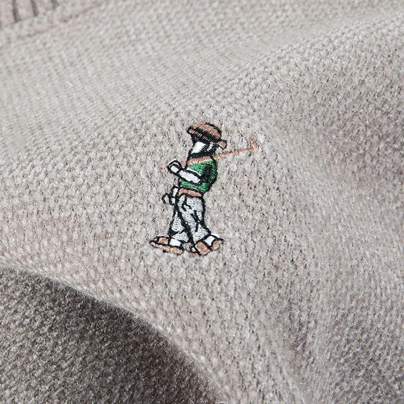 Luxury brand men's round neck knitted sweater fashion cartoon embroidery comfort warm plush autumn winter casual golf pullover