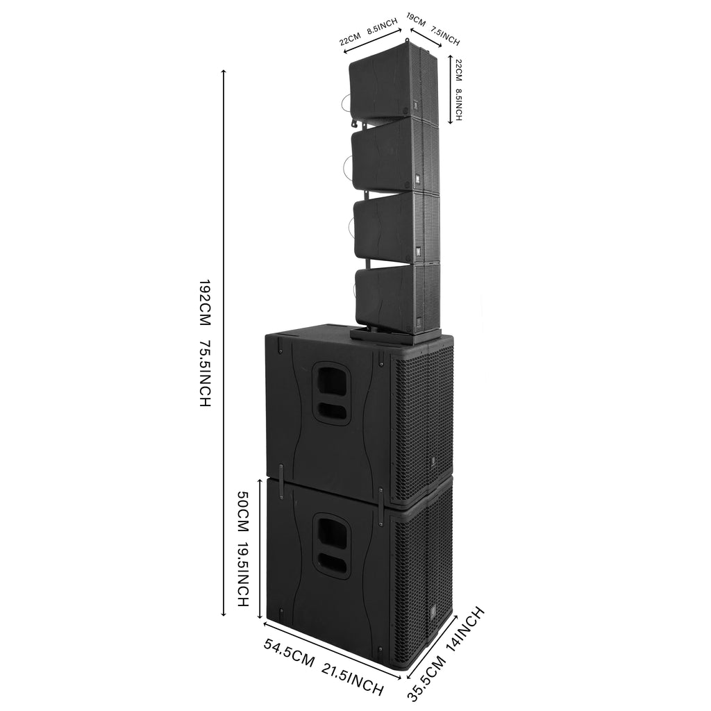 PRORECK Stage Pro 12 8000W Powerful PA Speaker System with 4 Line Array Speakers, Dual 12" Subwoofer, 3 DSP Presets, TWS BT