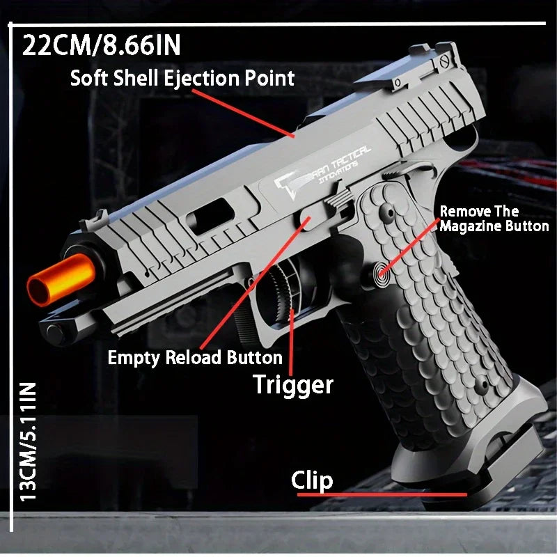 TTI Pistol Gun Soft Bullet Gun With Blowback, Single Shot And Shell Ejcetion Capability, Blaster, Outdoor Sports Shooting Game