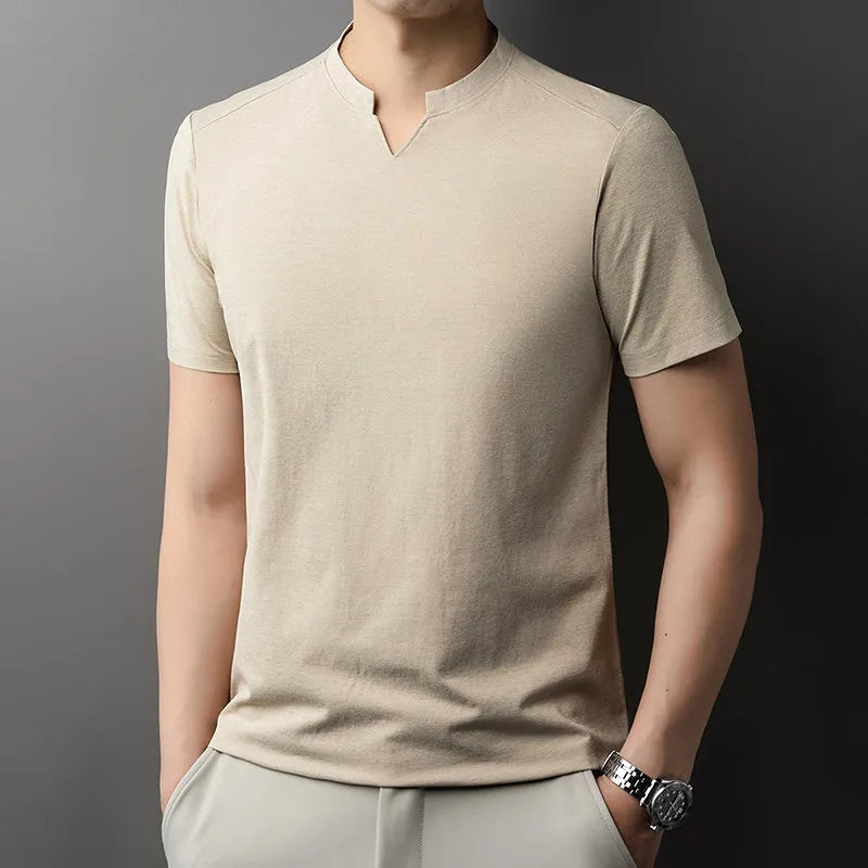 Korean Men's Short Sleeve V-Neck T-Shirt Solid Color Casual Fashion Comfortable Summer Versatile Solid Top