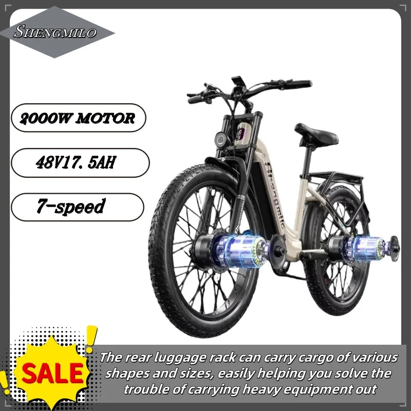 S700 Electric Bicycle Dual motor 2000W Lithium battery 48V17.5AH commuting 26 inch Hydraulic Brake E-bike off-road Electric bike