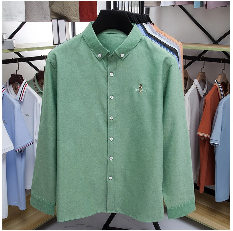 High end brand men's long sleeve shirt fashion cartoon embroidery comfort silk cotton solid color luxury golf casual lapel top