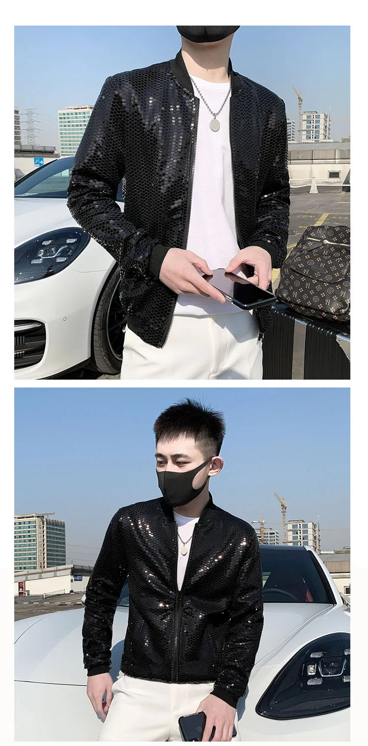 Jas Men's New Diamond Plaid Jackets Men Hip Hop Y2K Bombers Jacket Night Club Stage Streetwear Thin Coat Clothing Veste Homme