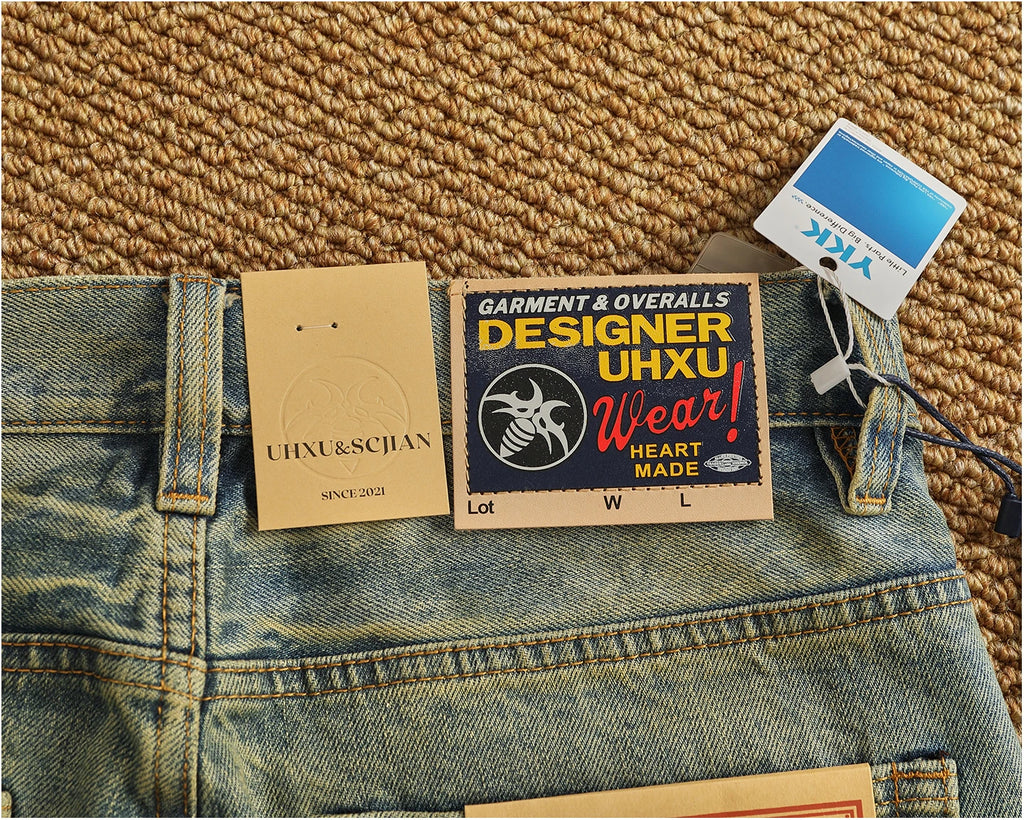 2025 Autumn New American Retro Heavyweight Ripped Denim Men's Fashion 100% Cotton Washed Old Straight Tapered Casual Jeans